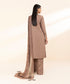 Unstitched Women's Embroidered Lawn Brown Three Piece Suit
